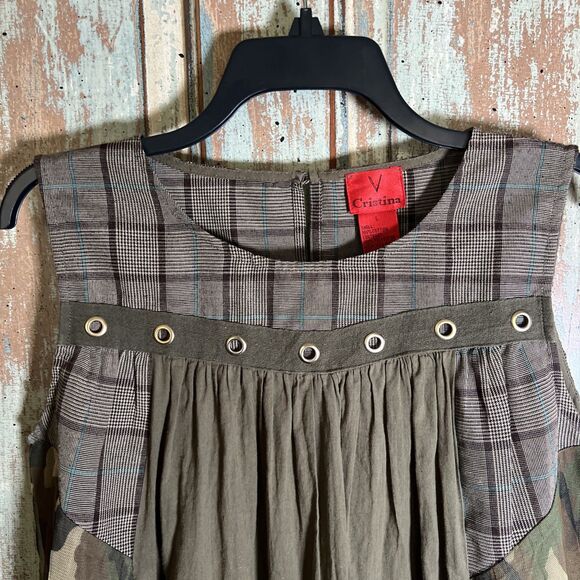 V Cristina Large Camouflage Sleeveless Blouse With Tulle/Netting - Picture 2 of 12